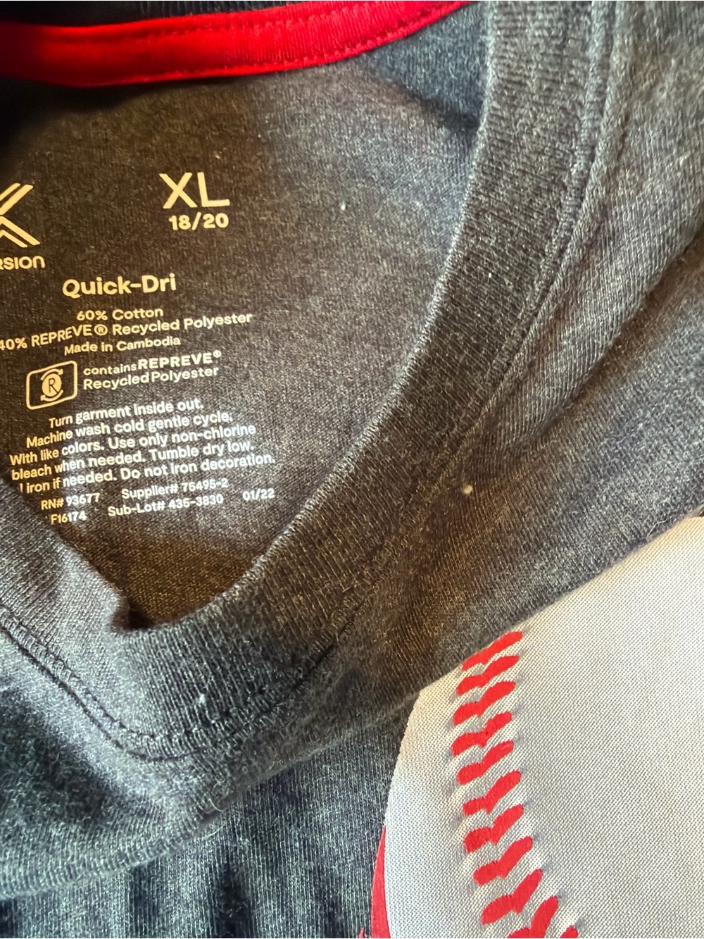 Boys Charcoal Gray Baseball Sweater with Red Accent, XL